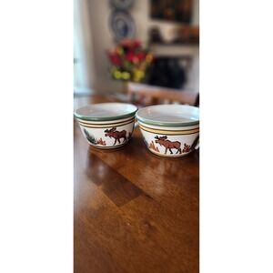 Set of Two(2) Moose Stoneware Specialties Soup Bowls w/Handles